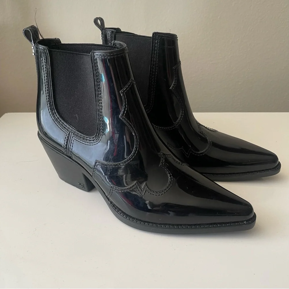 SAM EDELMANBlack Patent Rain Booties Ankle Boots Women’s Size 7 EU 37 Waterproof